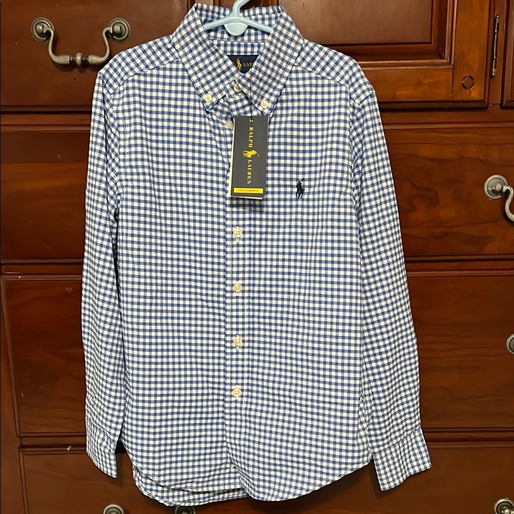 Ralph Lauren Performance Blue and White Button Down Shirt
